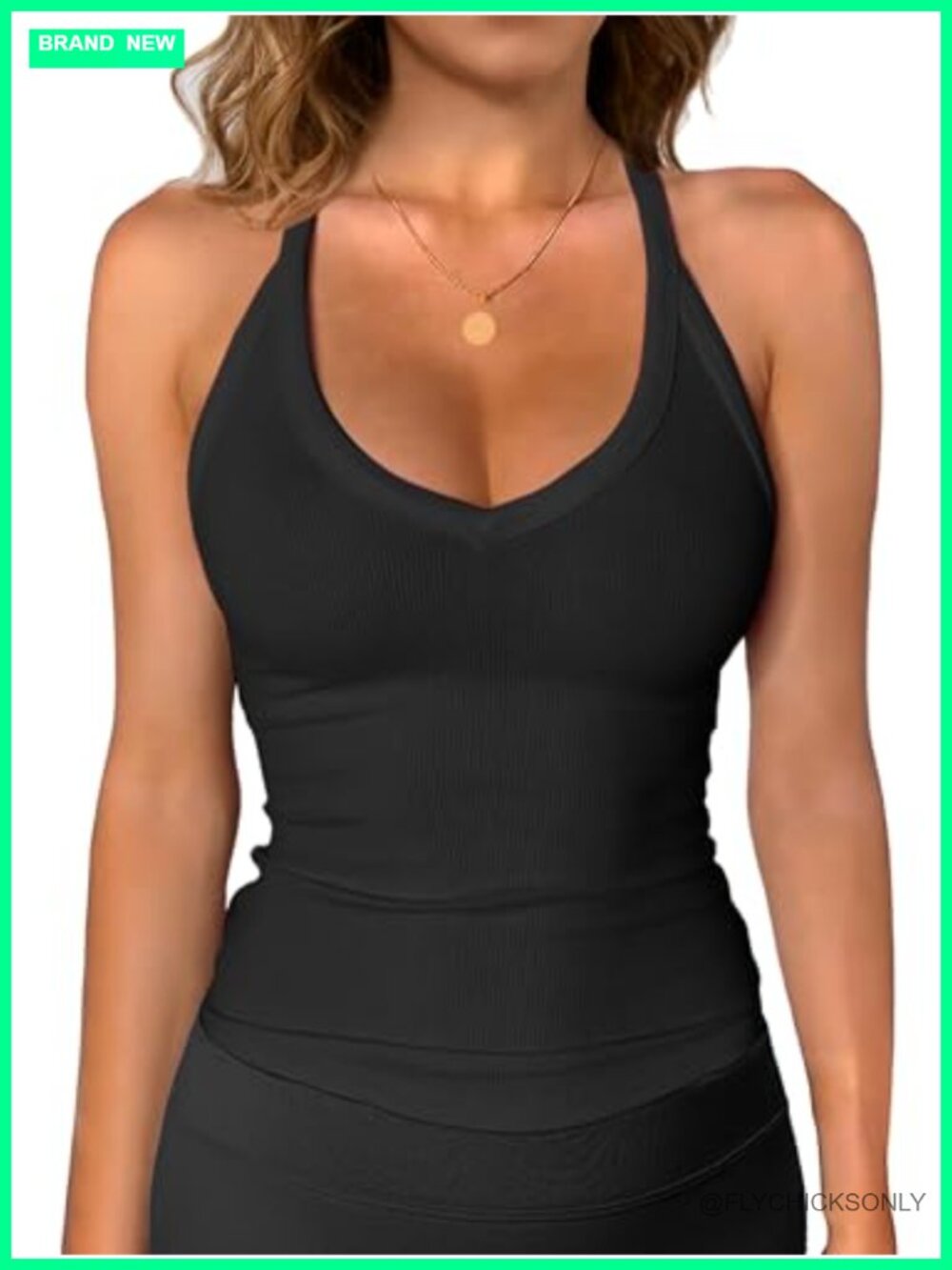 Womens Ribbed V-Neck Spaghetti Strap Slim Fit Tank Top Basic Layering Camisole